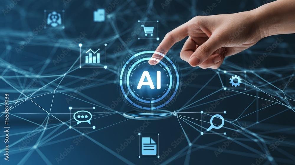 Aufkleber tapping into future technology with artificial intelligence and innovation, connectivity, and digita