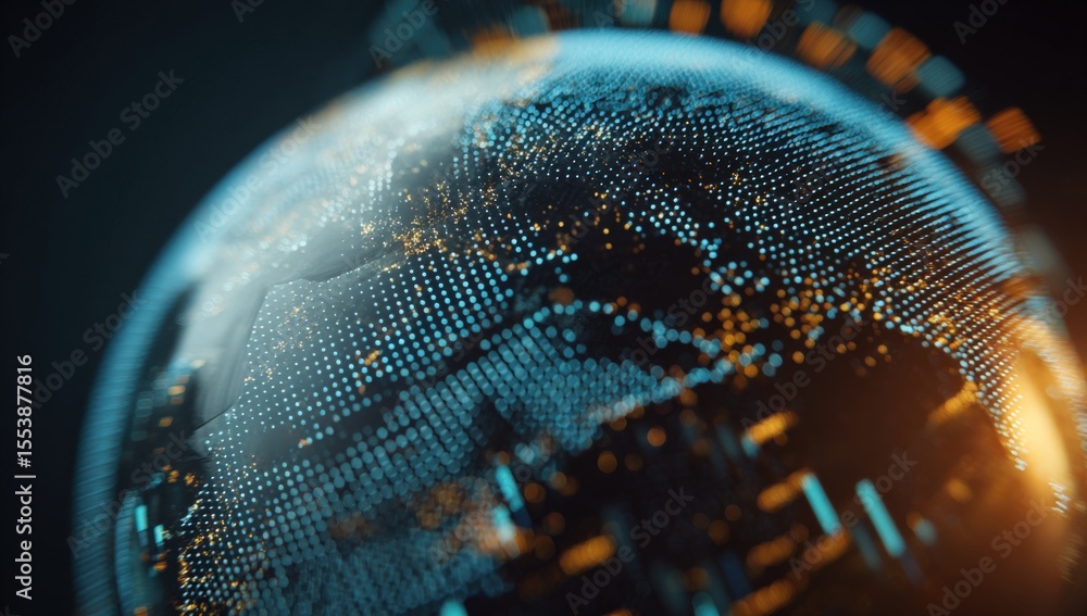 Aufkleber Highly detailed digital globe with interconnected lines and glowing data points representing global technology network concept