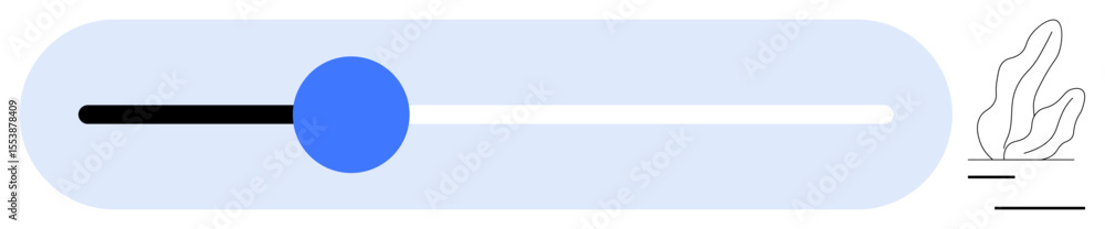 Poster volume slider with blue knob on gradient bar next to abstract plant sketch. ideal for audio app, use