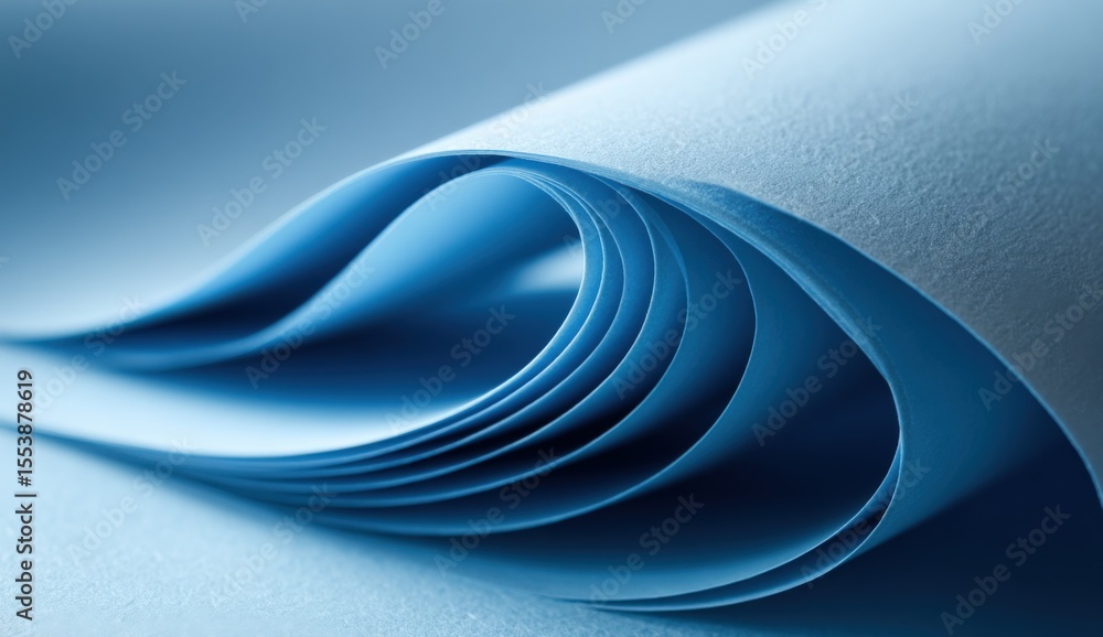 Aufkleber Close-up of a Rolled Blueprint or Architectural Paper with smooth curves and detailed texture on a blue background for design and enginee projects