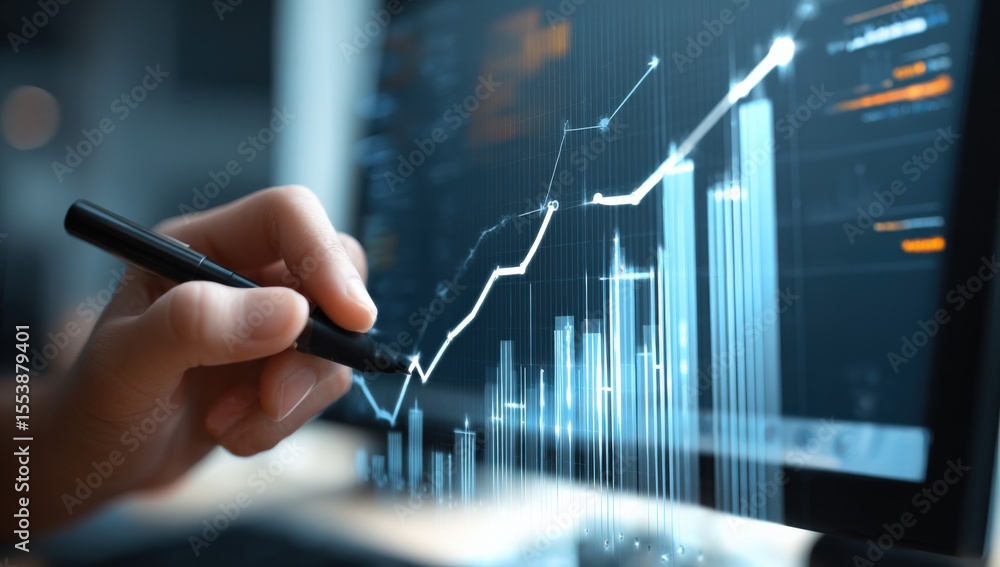 Aufkleber Businessperson Analyzing Financial Data Using Digital Graphs and Charts on Screen for Investment and Market Trends