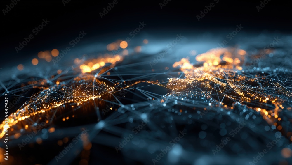 Aufkleber Global Digital Network Connection Map with Bright Data Points Showing Cyber Communication and Data Transfer Across Continents