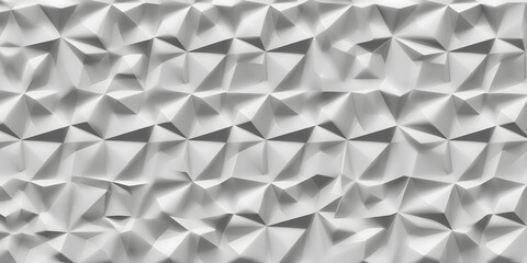 Abstract 3D geometric surface with white folded triangular shapes, creating a modern and futuristic texture for architecture or design projects.

