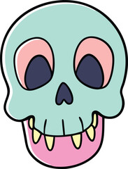 Cartoon-Style Halloween Skull Doodles in Bright Pastel and Neon Colors with Various Emotions – Tiny Vector Illustrations

