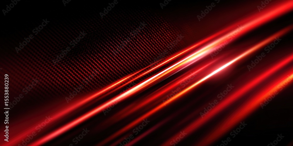 Poster Vibrant Red Light Trails with Dynamic Motion Effect and Speed Lines on Black Background for Digital Design and Technology Themes