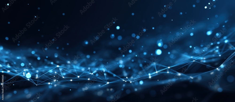 Aufkleber Abstract technological digital network with interconnected glowing points and lines on a dark background representing connectivity and data flow