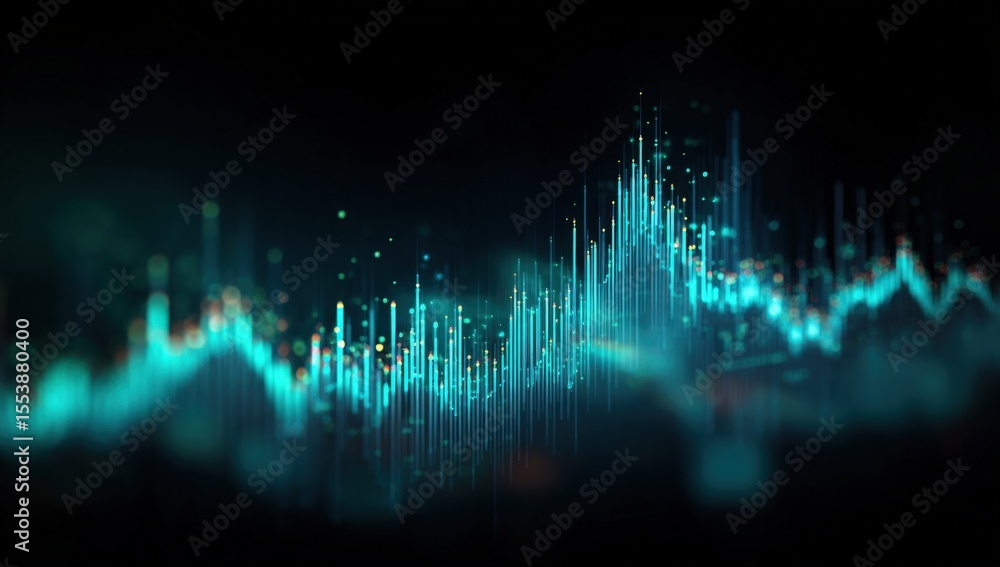 Aufkleber Abstract digital data wave visualization with glowing blue lines and points representing information flow and technological advancement