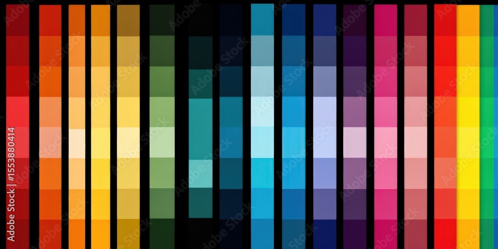 Poster Vibrant Color Palette with a Wide Range of Bright and Dark Shades in a Grid Layout for Design and Artistic Inspiration