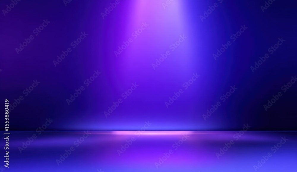 Poster vibrant purple and blue stage lighting with a spotlight illuminating a modern empty performance or p