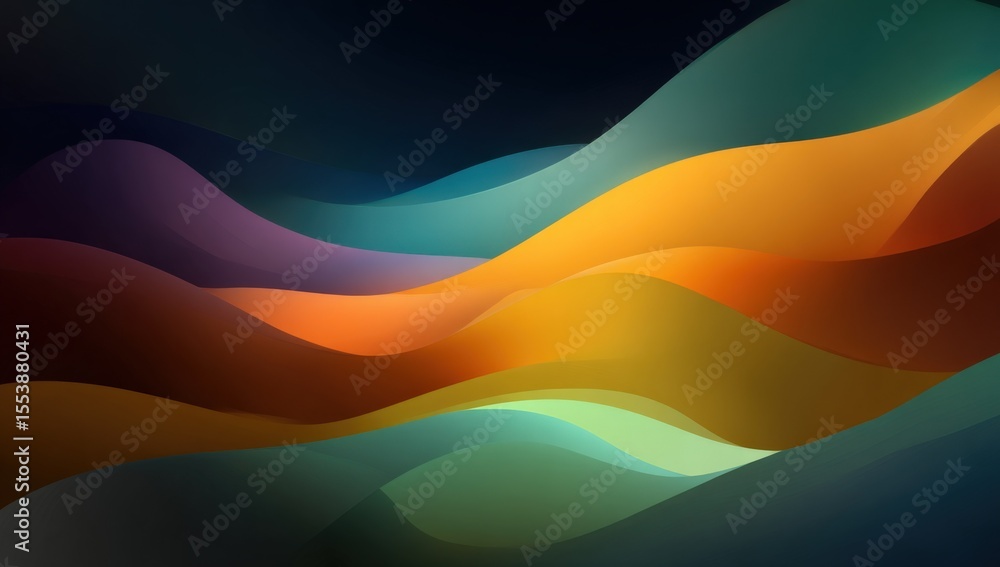 Poster Vibrant Abstract Waves with Smooth Curves in Warm and Cool Colors Creating a Dynamic Artistic Background Design