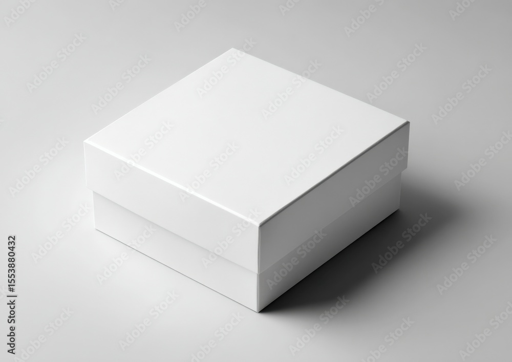 Poster Minimalist Plain White Square Box with Lid on Light Gray Surface for Product Display and Packaging Presentation