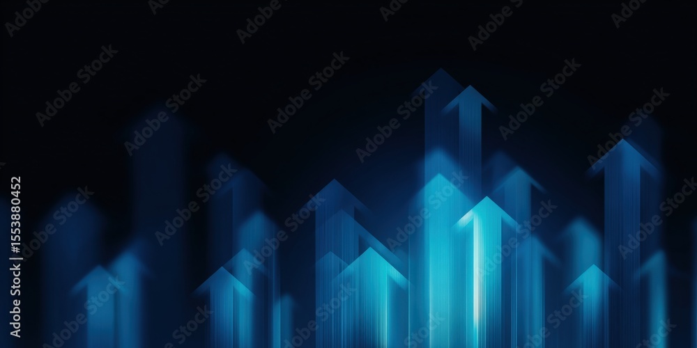 Poster digital upward arrow graph of growth and progress in vibrant blue color illustrating business succes