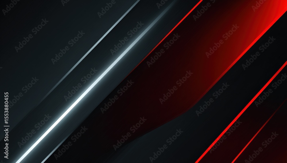 Poster abstract digital background with dynamic diagonal lines in black, red, and white with glowing accent