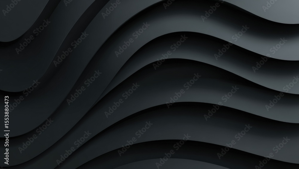 Poster Abstract black layered wavy pattern background with smooth curves and flowing lines for modern design and artistic decor