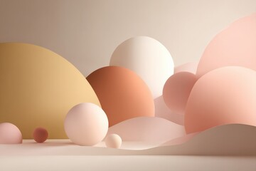 Fototapeta premium Arrangement of Various Sized Soft Pastel Colored Spheres and Circles on Light Neutral Background for Minimalist Abstract Design
