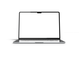 Front view of realistic Apple MacBook Air Space Gray 15". Isolated aluminium laptop with blank screen for place your design, ready for mockup. High resolution 8K. Transparent background.