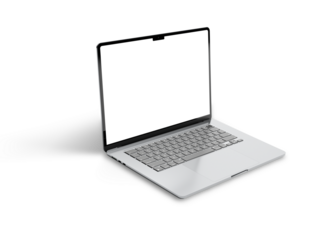 Realistic Apple MacBook Air Space Gray 15". Isolated aluminium laptop with blank screen for place your design, ready for mockup. High resolution 8K. Transparent background.