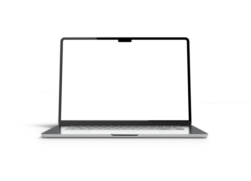 Front view of realistic Apple MacBook Air Space Gray 15". Isolated aluminium laptop with blank screen for place your design, ready for mockup. High resolution 8K. Transparent background. - Powered by Adobe