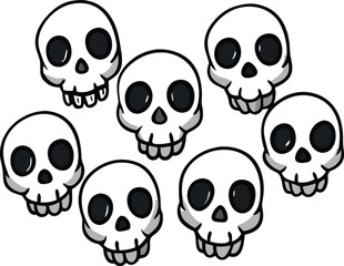 Playful Vector Doodle Set of Mini Skeleton Skulls with Cute and Creepy Faces – Sketchy Hand-Drawn Style

