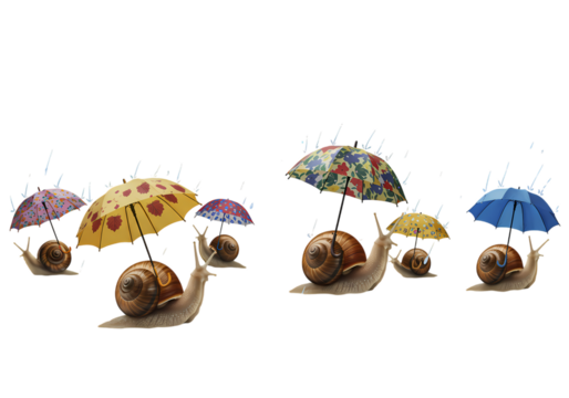 A SnailsPace Parade Under Colorful Umbrellas isolated on transparent baackground