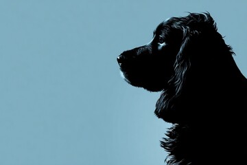 Dog silhouette against a soft blue backdrop. Canine portrait | volcanic eruption