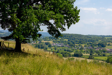 Summer landscape, The terrain of Schaesberg (mountain) with a small town villages on hillside, Strucht is a hamlet in the Dutch province of Limburg, Municipality of Valkenburg aan de Geul, Netherlands