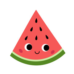 Cute watermelon small slice in kawaii style,vector illustration.