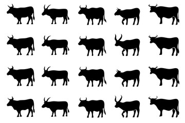 Black and white cow silhouette vector illustration farm animal livestock art