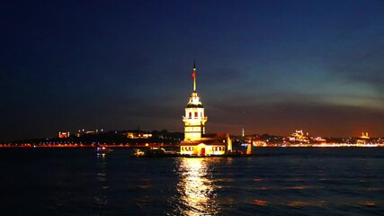Maiden Tower timelapse stunning at Night in Istanbul. A breathtaking hd video of the Maiden's Tower (Kız Kulesi) in Istanbul, Turkey, illuminated at night. Istanbul tourism symbol Turkey beautiful 