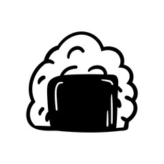 Hand-drawn onigiri rice ball triangle icon. Outline line drawing clipart for Japanese food, snack or culture. Simple vector illustration in doodle style.