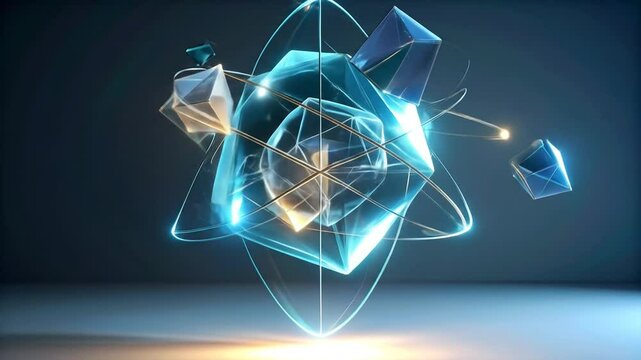 Abstract luminous geometric shapes with atom core for modern technology concept