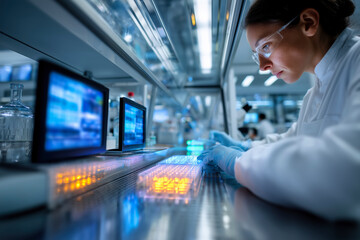 Scientist analyzes cell culture in lab. A close up shot conveying focus and precision. Scientific research, medical breakthrough, healthcare innovation.