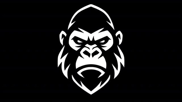 Gorilla roaring face animation on black background