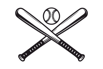 Bold Vector Icon of Crossed Baseball Bats, Sports Equipment Design, Game Day Illustration, Athletic Gear Graphic