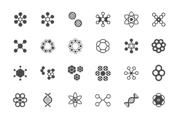 Intricate Vector Icons Set of Molecular Structures, Scientific Atom Designs, Chemistry Compound Illustrations, Research Element Graphics