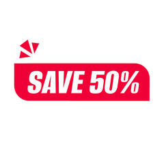 Fototapeta premium Save 50% red shape png, discount editable badge, promo label tag