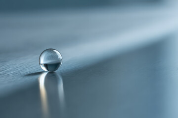 single water droplet on reflective metallic surface captured in macro detail
