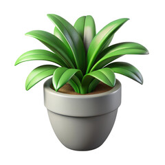 Stylized green houseplant in a simple gray pot isolated on transparent background