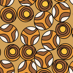 Seamless pattern with geometric aboriginal ornament. Ethnic tribal rounded color background. Afican, australian motiph. Dots painting. Vector illustration, template design for cloth, card, fabric.