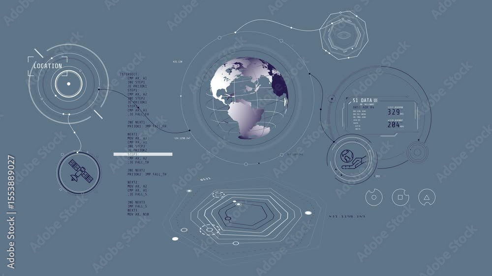 Poster animated hi-tech interface with satellite tracking operation