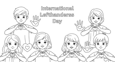 Children celebrating international left handers day making heart shapes with hands isolated on transparent background