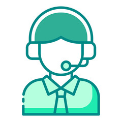 customer service agent green filled line icon with headset