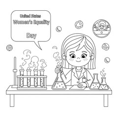 Young female scientist celebrates united states women s equality day in a laboratory isolated on transparent background