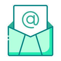 email green filled line icon for digital message and online communication