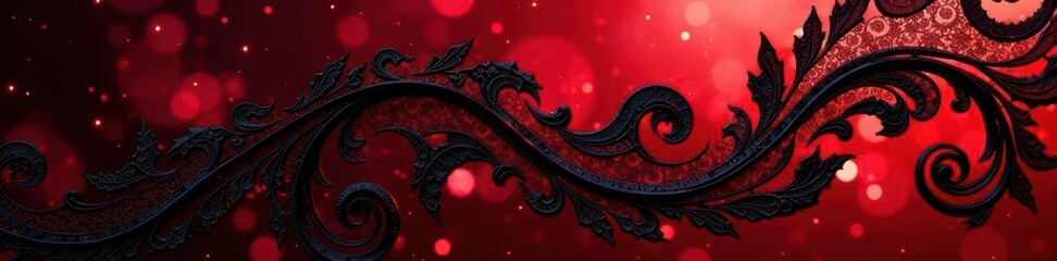 Elegant black and red lace, swirling patterns Artistic flamenco vibe , elegant, lace