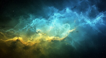 Fototapeta premium Ethereal Cosmic Canvas: Abstract Nebula Painting with Hues of Blue, Green and Yellow