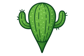 Whimsical green cactus drawing with two quirky arms, standing against clean transparent backdrop