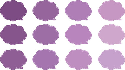 All the bubbles have a distinctive, rounded, cloud-like, or scalloped edge design. This vector image features twelve speech bubbles.