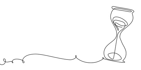 Hourglass time line one glass hour sand continuous clock watch icon. Drawing line hourglass vector outline past illustration abstract concept art logo background sandglass linear wait single countdown © Максим Зайков