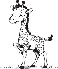Playful Giraffe: A charming illustration depicts a smiling giraffe, showcasing its characteristic tall neck, spotted coat, and gentle demeanor.
